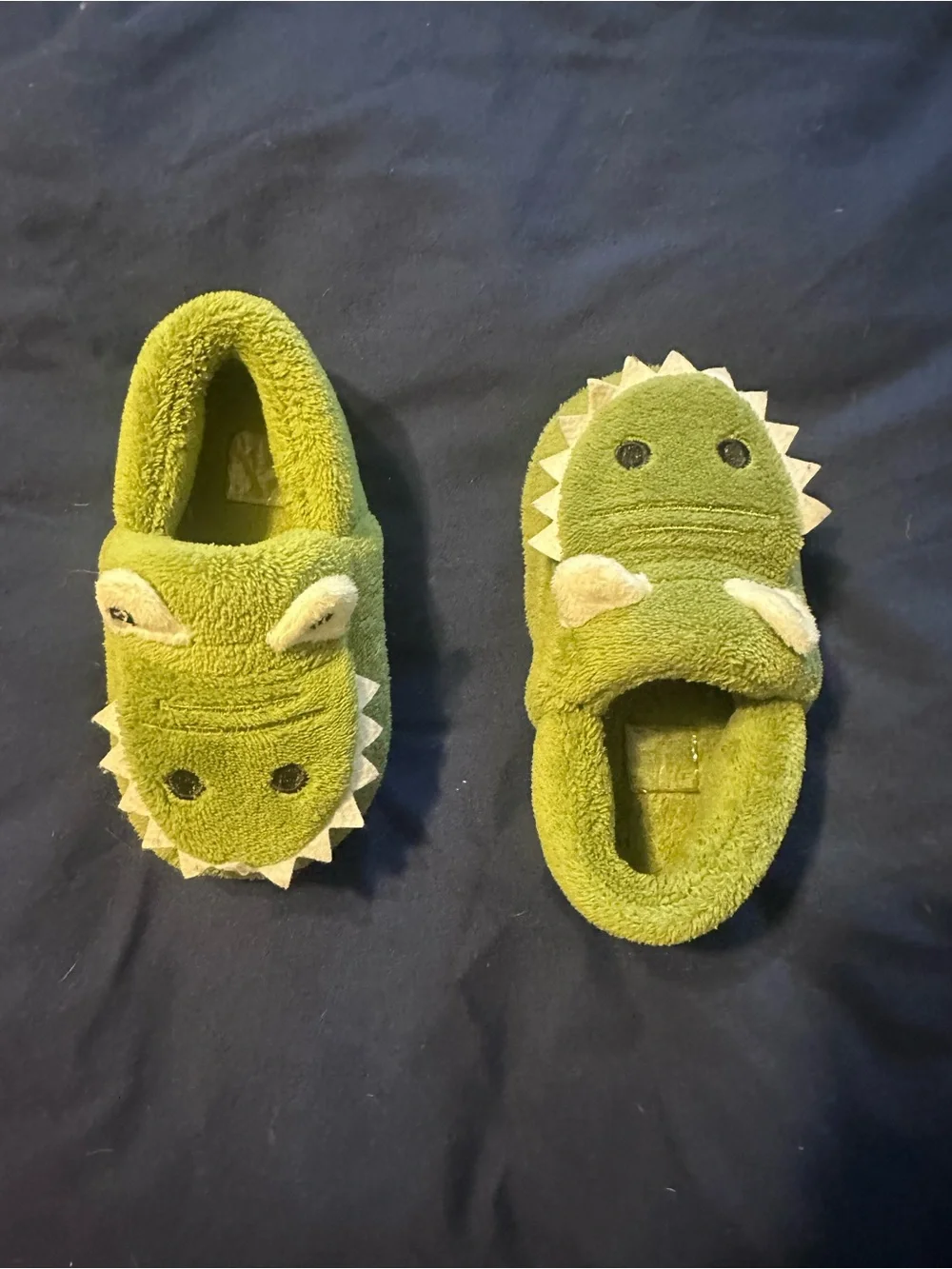 Kids Green Dino/Alligator Plush Slippers